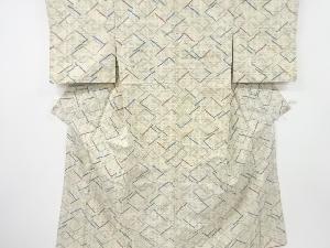 アンティーク　幾何学模様織り出し手織り紬着物